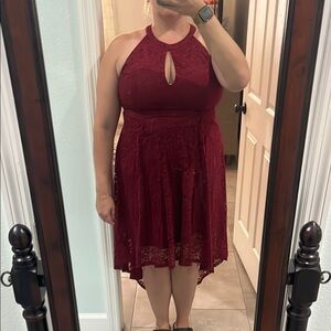 Elegant Burgundy Lace Halter Dress